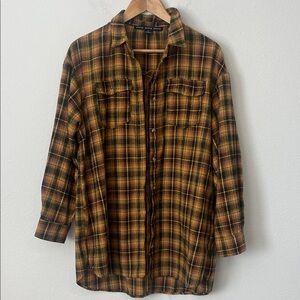 HYFVE Yellow and Black Plaid Oversized Long Sleeve Button Down Shirt